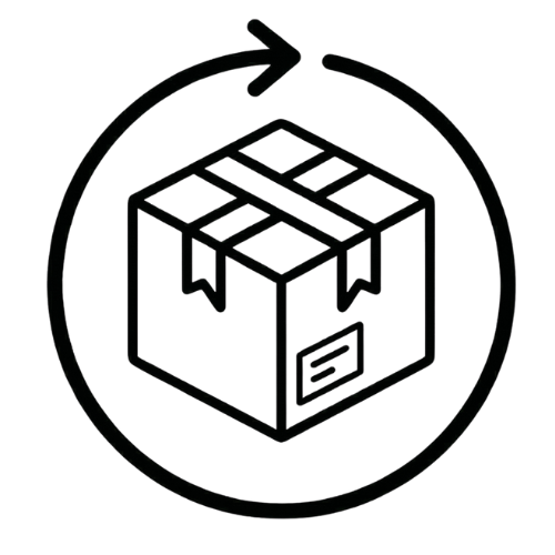 Icon of a box with arrows indicating movement or recycling on a white background