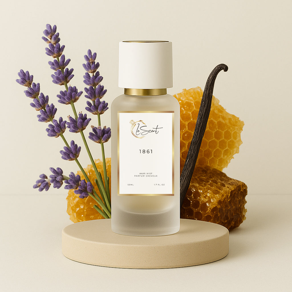 LeScent 1861 hair perfume mist featuring notes of honey, lavender, cinnamon and vanilla inspired by Xerjoff Naxos — aromatic and comforting hair fragrance.