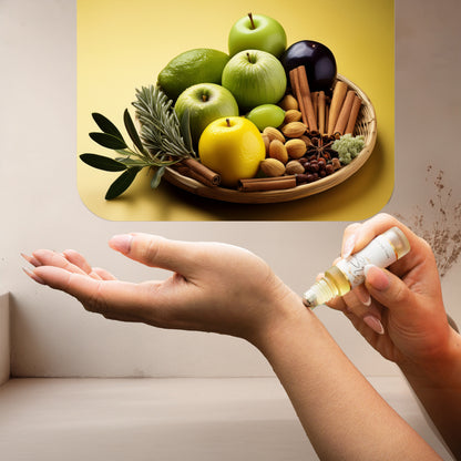 Applying LeScent 8oss Bottled perfume oil, a warm and spicy fragrance with apple and cinnamon notes inspired by Boss Bottled, to the wrist.