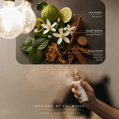 LeScent 8oss Bottled room fragrance inspired by YSL MYSLF with bergamot, orange blossom and modern woods.