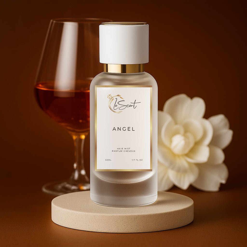 LeScent Angel Hair Perfume — infused with argan oil and vitamin B5, blending vanilla, praline and cognac inspired by Kilian Angel Share for silky scented hair.