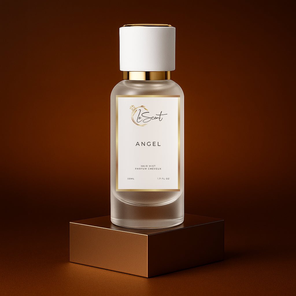 LeScent Angel Hair Mist inspired by Kilian Angel Share — soft amber hair fragrance with notes of vanilla, praline and cognac for a rich, lingering scent.
