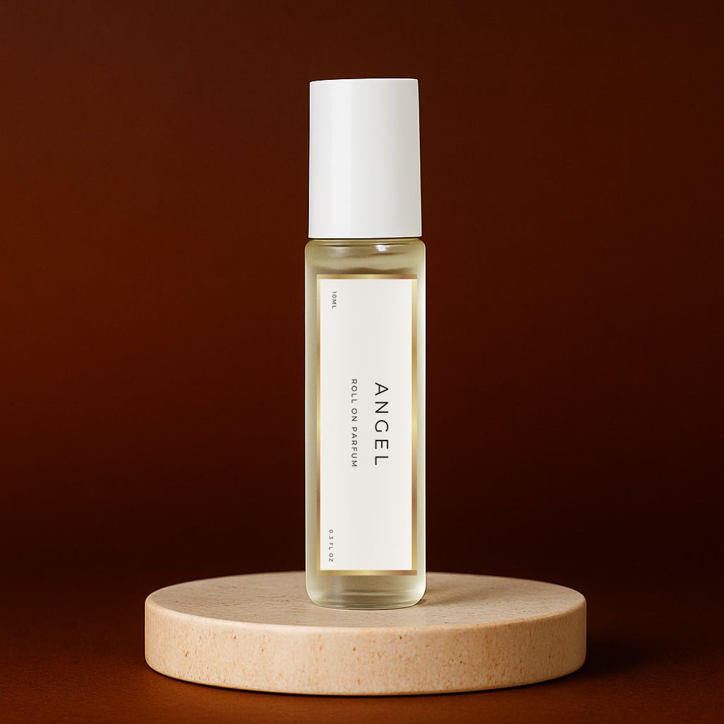 LeScent Angel Roll On inspired by Kilian Angel Share — warm amber perfume oil blending cognac, vanilla and tonka bean for a rich woody sweetness.