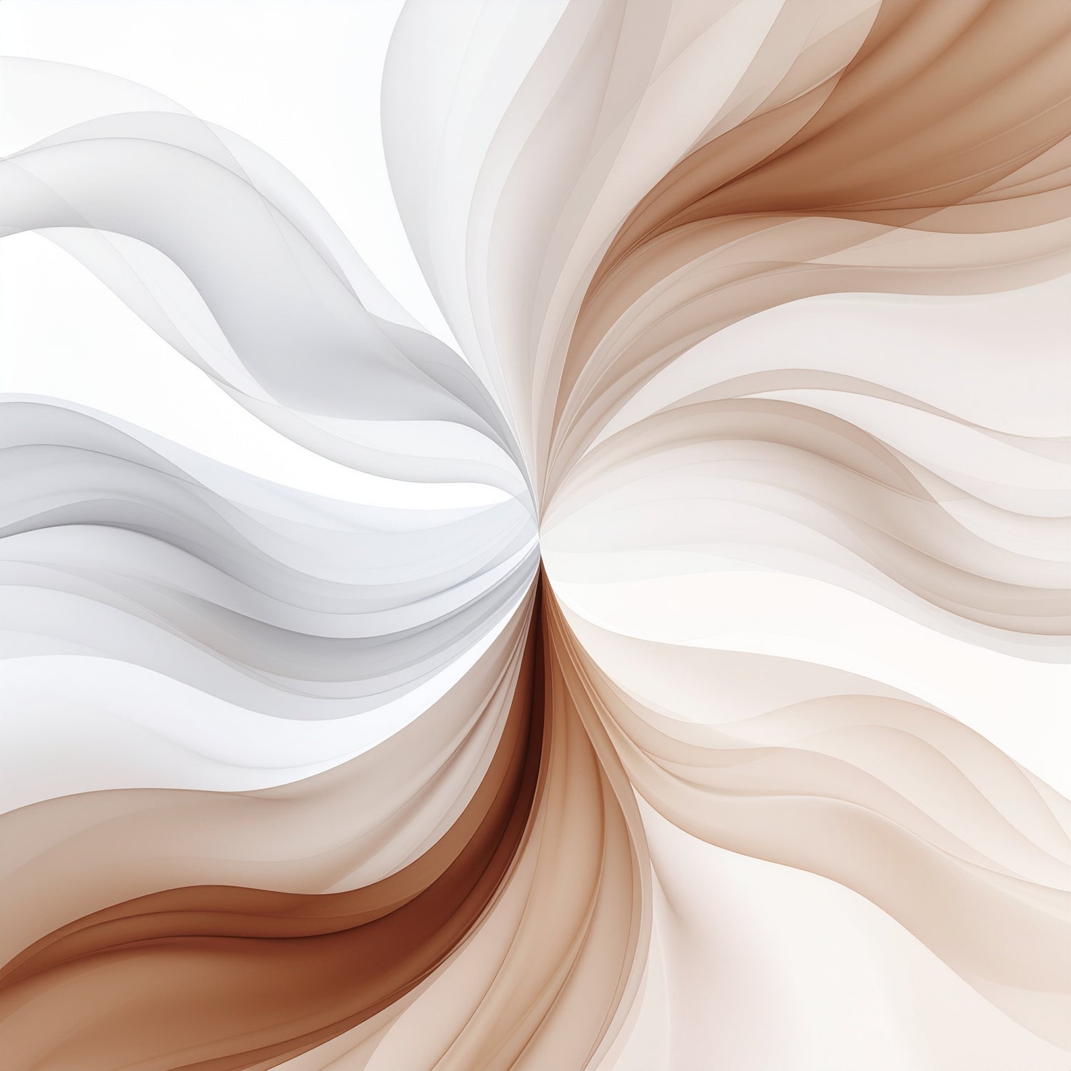 Elegant brown and ivory silk waves forming a soft swirl pattern, representing LeScent’s refined and fluid fragrance design.