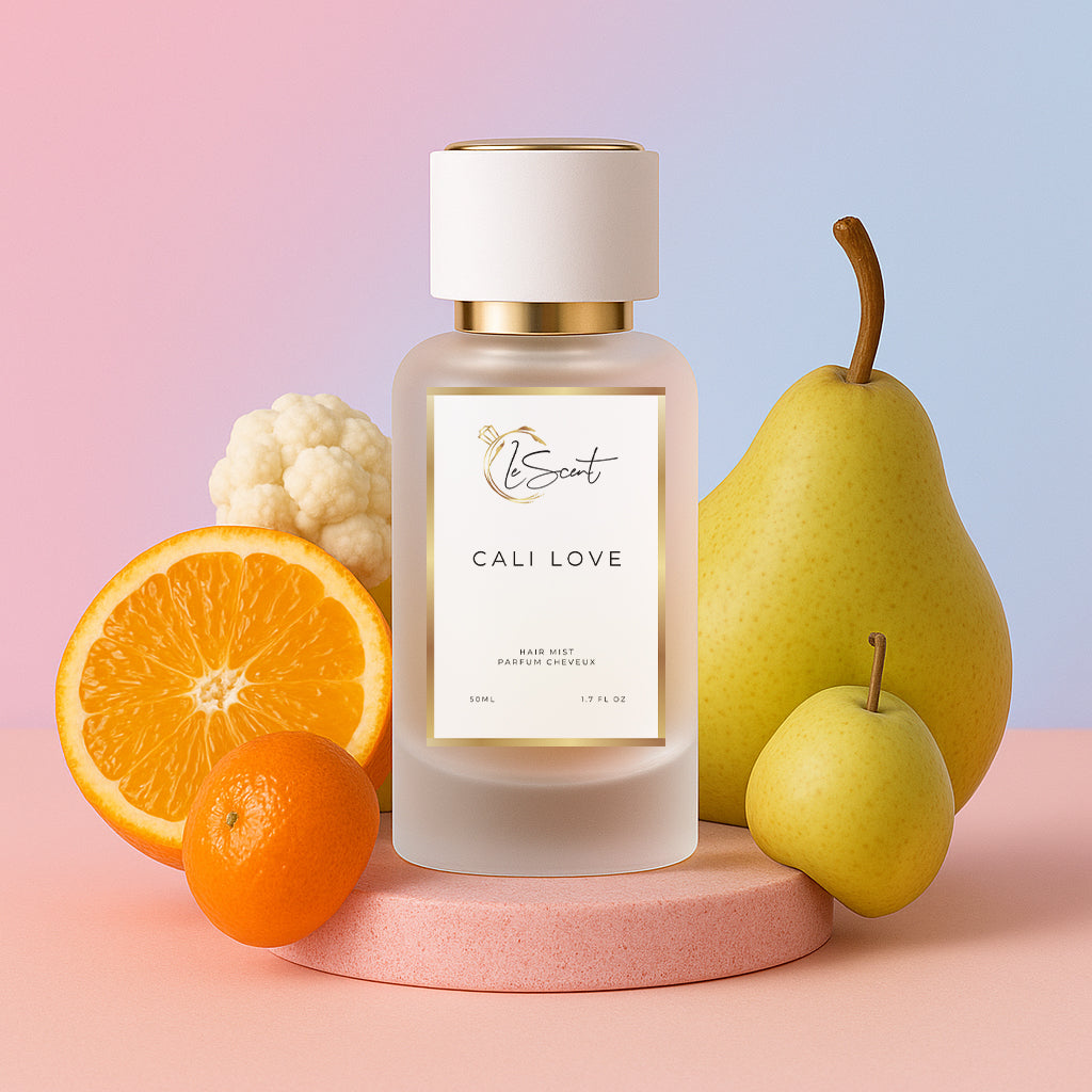 LeScent Cali Love hair perfume mist inspired by Louis Vuitton California Dream — crafted with orange, pear and white musk for a radiant citrus-floral hair fragrance.