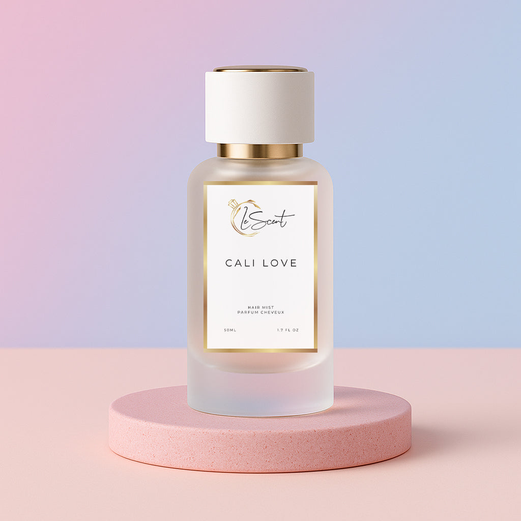 LeScent Cali Love hair mist inspired by Louis Vuitton California Dream — refreshing citrus hair perfume with mandarin, pear and musk for a breezy coastal glow.