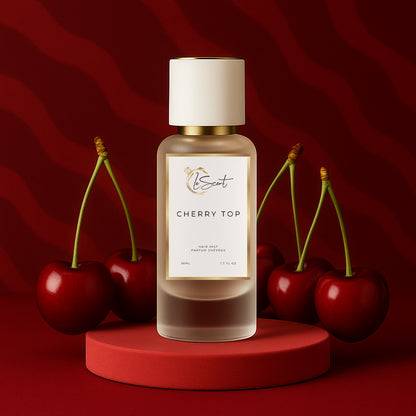 LeScent Cherry Top Hair Perfume — enriched with vitamin B5 and argan oil, blending cherry, vanilla, and almond inspired by Tom Ford Lost Cherry.