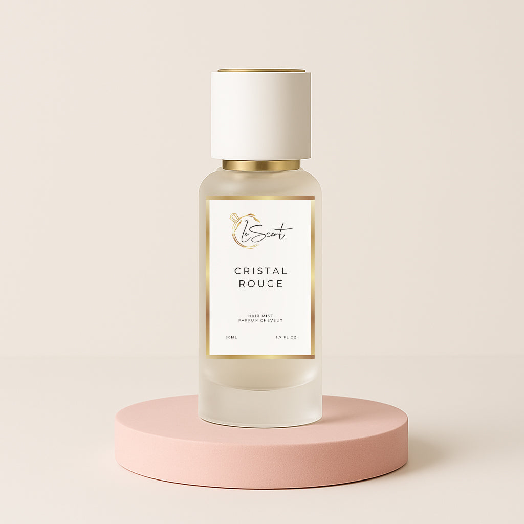 LeScent Cristal Rouge hair mist inspired by Maison Francis Kurkdjian Baccarat Rouge 540 — silky amber floral hair perfume with jasmine, saffron and cedarwood.
