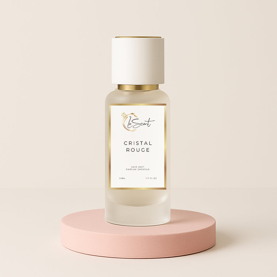 LeScent Cristal Rouge hair mist inspired by Maison Francis Kurkdjian Baccarat Rouge 540 — silky amber floral hair perfume with jasmine, saffron and cedarwood.