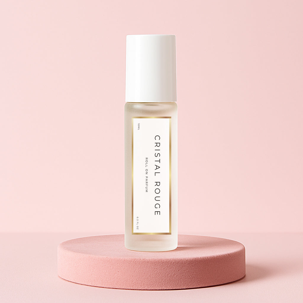 LeScent Cristal Rouge perfume oil roll-on inspired by Maison Francis Kurkdjian Baccarat Rouge 540 — amber floral scent with saffron, jasmine and cedarwood for a luminous allure.