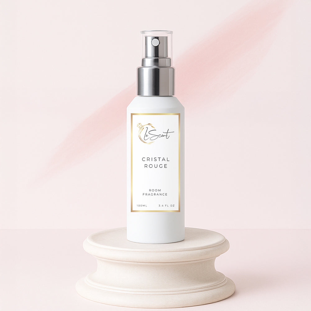 LeScent Cristal Rouge room spray inspired by Maison Francis Kurkdjian Baccarat Rouge 540 — luxurious amber floral home fragrance with jasmine and saffron notes.