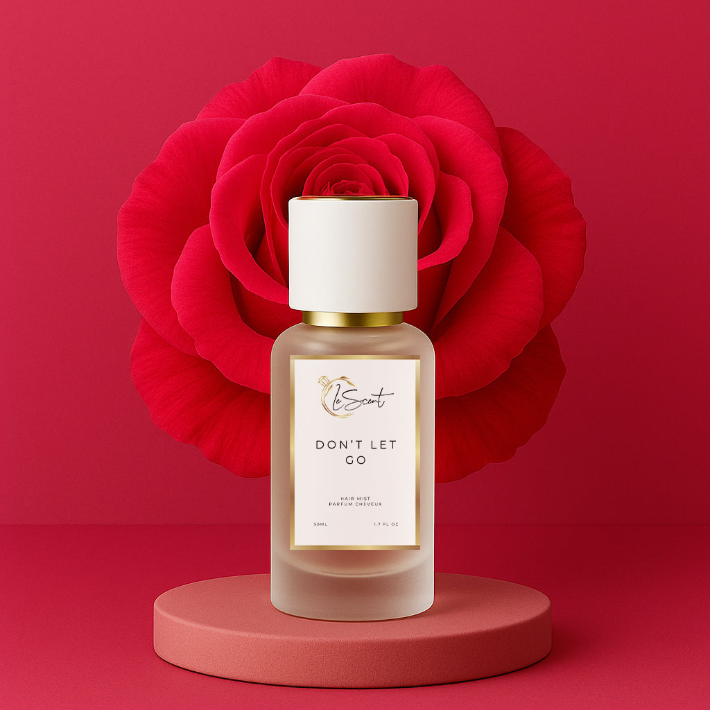 LeScent Don't Let Go hair perfume mist inspired by Byredo Rose of No Man’s Land — crafted with rose petals, pink pepper, amber and raspberry for a sensual floral hair fragrance.