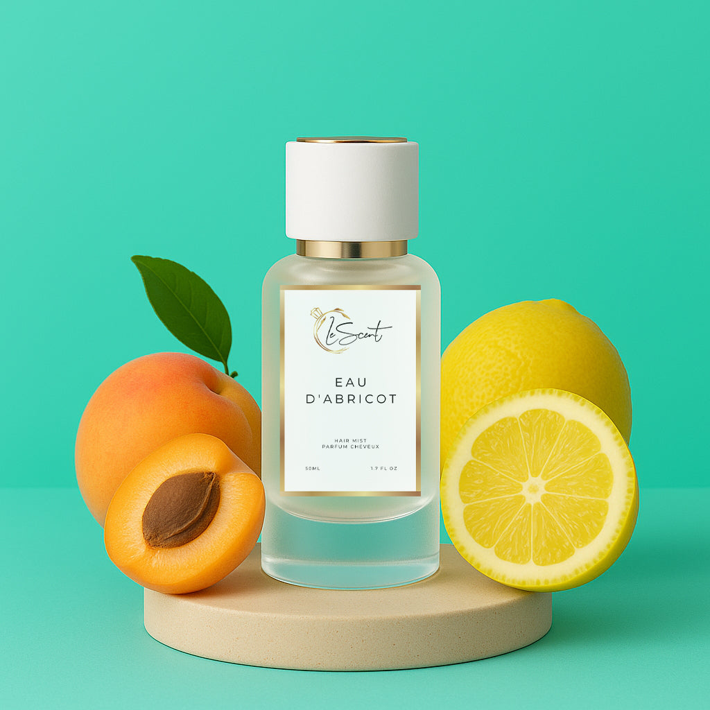 LeScent Eau D’Abricot Hair Perfume — lightweight formula enriched with vitamin B5 and argan oil, featuring apricot, lemon, and mint inspired by Louis Vuitton Pacific Chill.