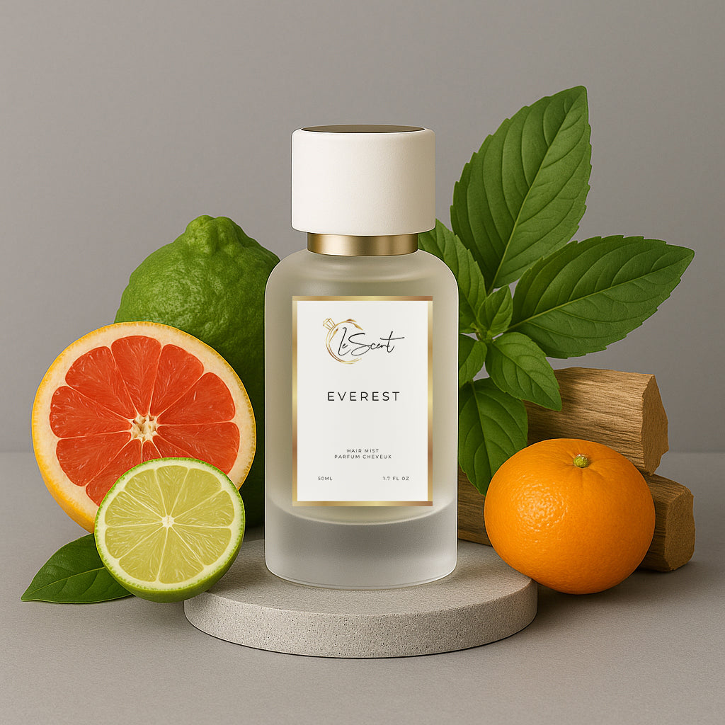 LeScent Everest hair perfume mist inspired by Creed Himalaya — crafted with bergamot, lime, cedarwood and ambergris for a fresh citrus aromatic hair fragrance.