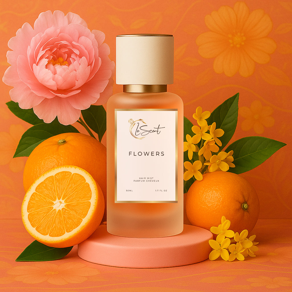LeScent Flowers hair perfume mist inspired by Gucci Flora — crafted with fresh oranges, pink roses, and yellow florals for a vibrant and delicate floral profile.