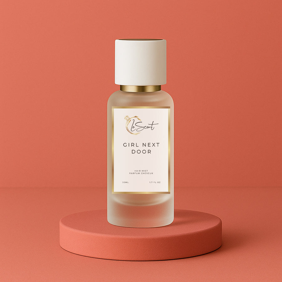 LeScent Girl Next Door hair fragrance mist inspired by Prada Paradoxe — nourishing hair perfume infused with pear, orange blossom and warm amber for a lasting scent.