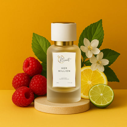 LeScent Her Million hair perfume mist inspired by Paco Rabanne Lady Million — crafted with raspberry, honey, neroli and jasmine for a radiant fruity floral hair scent.