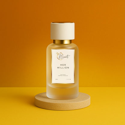 LeScent Her Million hair mist inspired by Paco Rabanne Lady Million — golden floral hair perfume with raspberry, lemon and white blossom notes for a luminous finish.