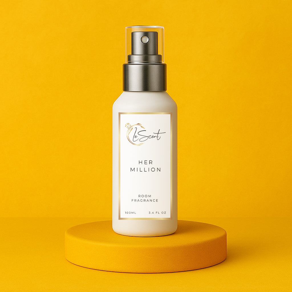 LeScent Her Million room spray inspired by Paco Rabanne Lady Million — rich floral amber home fragrance with honey, raspberry and jasmine creating a bold luxurious aroma.