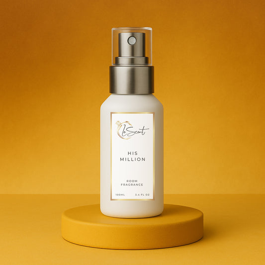 LeScent His Million room spray inspired by Paco Rabanne 1 Million — warm amber and citrus home fragrance with cinnamon, grapefruit and leather tones.