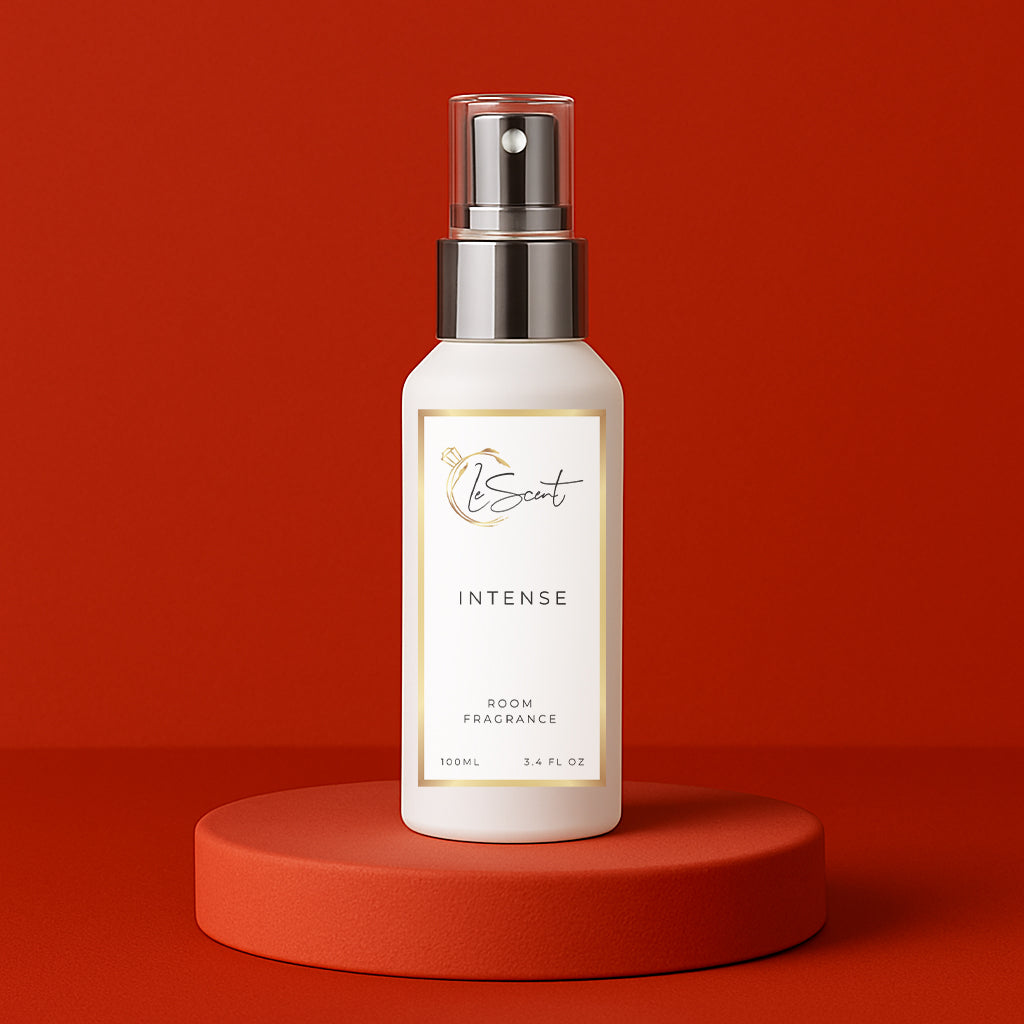 LeScent Intense room spray inspired by Armani Stronger With You Intensely — woody amber home fragrance with cinnamon, vanilla and lavender for a bold luxurious aroma.