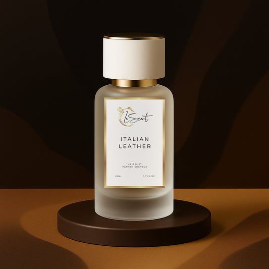 LeScent Italian Leather hair mist inspired by Tom Ford Tuscan Leather — nourishing hair perfume with raspberry, saffron and suede notes for a warm sensual scent.