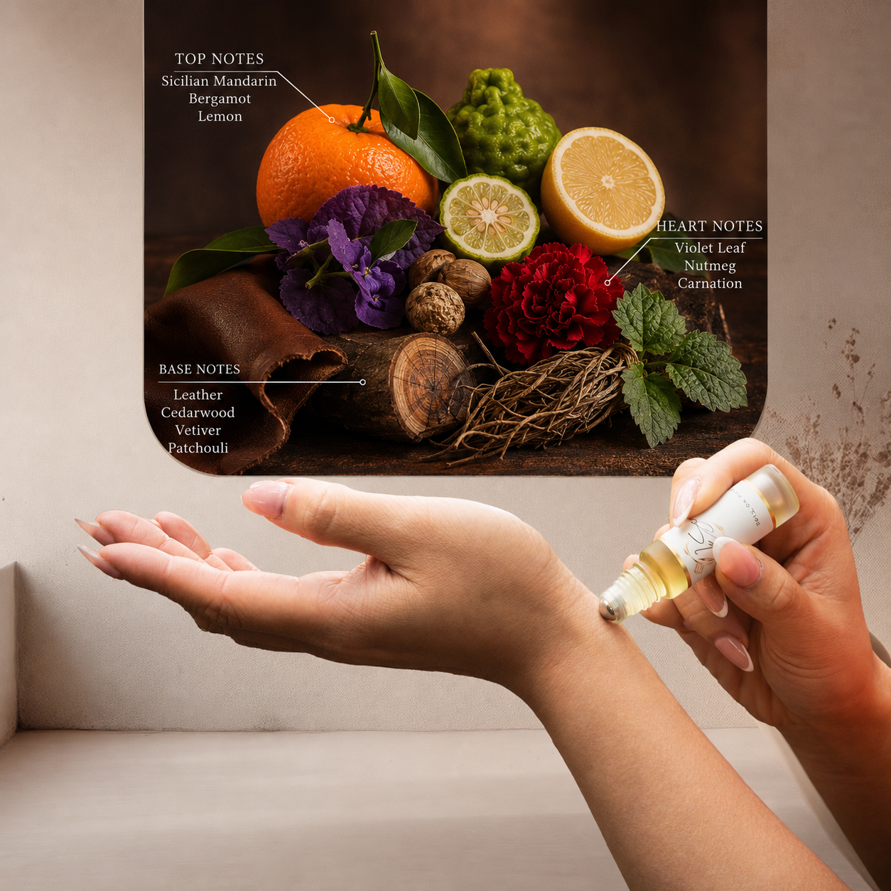 LeScent LBM roll-on perfume oil inspired by Dior Fahrenheit with mandarin, violet leaf, leather and woods.