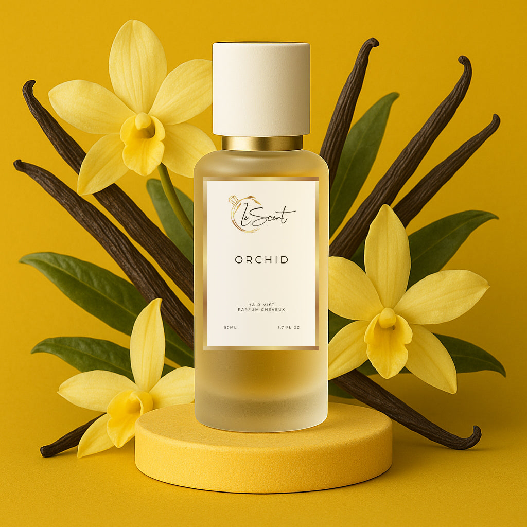 LeScent Orchid hair perfume mist inspired by Gucci Flora Gorgeous Orchid — crafted with rich vanilla beans and yellow orchid flowers for a warm, sweet floral fragrance profile.