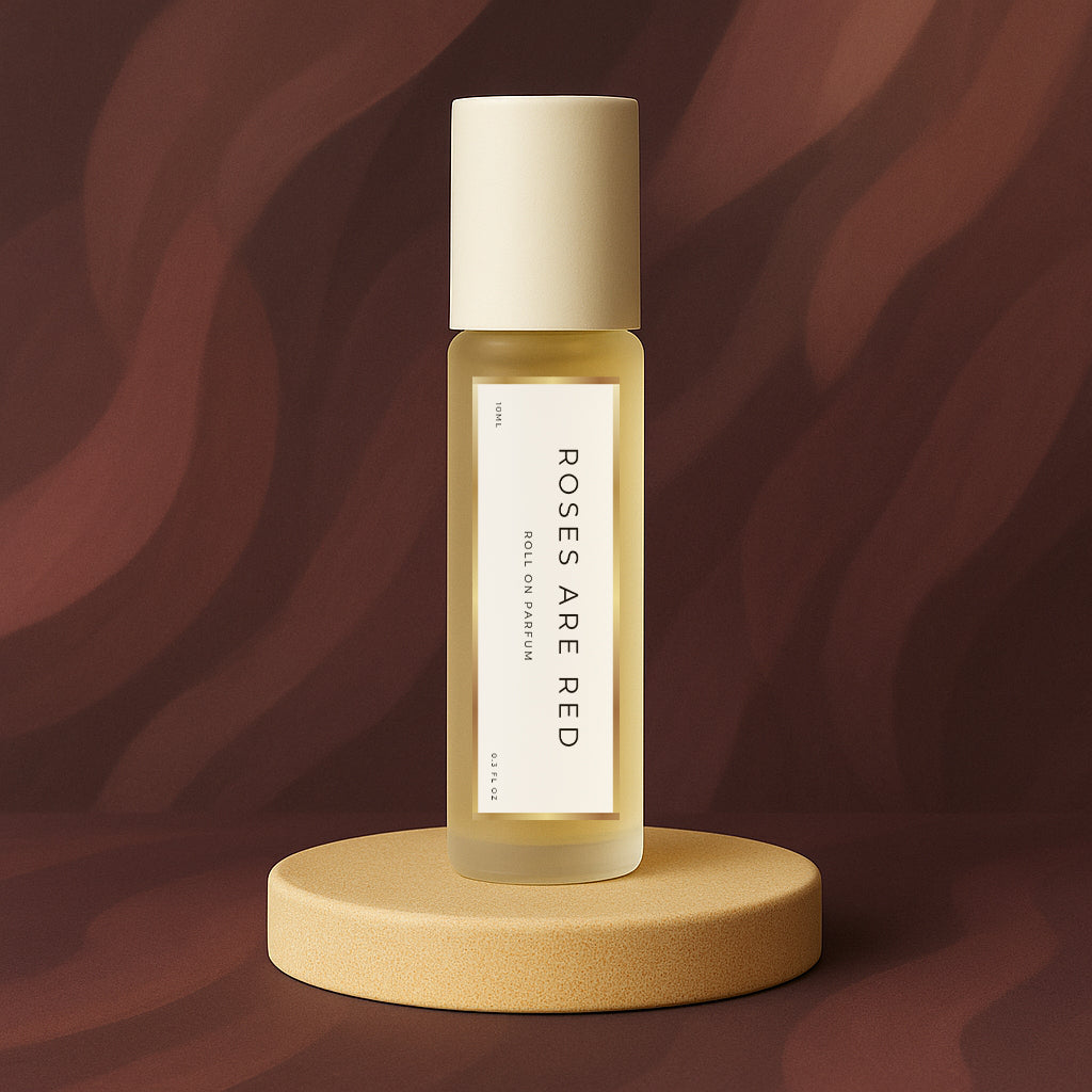 LeScent Roses Are Red perfume oil roll-on inspired by Louis Vuitton Les Sables Roses — rich rose and oud perfume oil with warm amber and saffron tones.