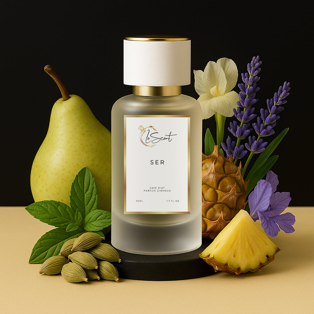LeScent SER hair perfume mist inspired by Givenchy Gentleman — crafted with pineapple, lavender, pear and patchouli for a refined woody aromatic hair fragrance.