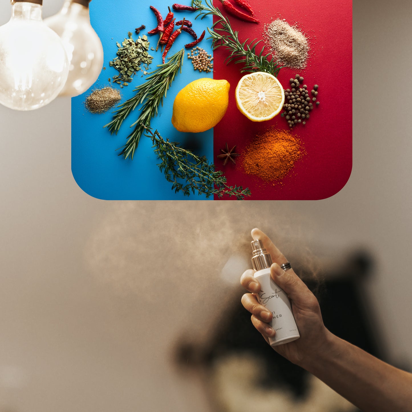 Spraying LeScent Sex On The Beach room spray inspired by Louis Vuitton On The Beach — citrus home fragrance freshener mist with lemon, pepper and sea salt for a clean, breezy scent.