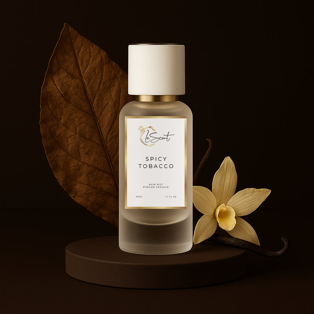 LeScent Spicy Tobacco Hair Perfume — enriched with argan oil and vitamin B5, infused with tobacco leaf, cocoa and sweet vanilla inspired by Tom Ford Tobacco Vanille.