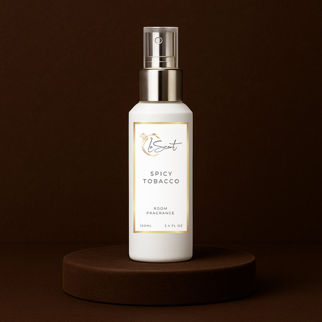 LeScent Spicy Tobacco Room Spray inspired by Tom Ford Tobacco Vanille — luxurious room fragrance blending tobacco and vanilla for a cosy amber atmosphere.