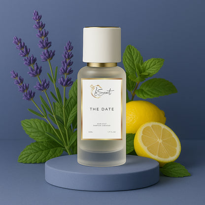 LeScent The Date hair perfume mist inspired by Jean Paul Gaultier Ultra Male — infused with lavender, cinnamon, pear and vanilla for a captivating amber fougere aroma.