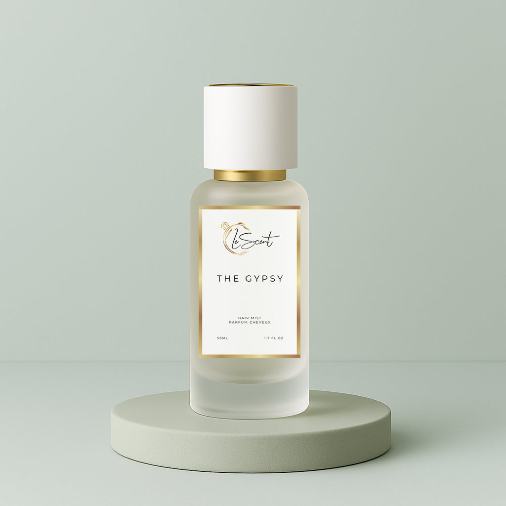 LeScent The Gypsy hair mist inspired by Byredo Gypsy Water — light woody amber hair perfume with juniper berry, lemon and vanilla for a bohemian fresh finish.