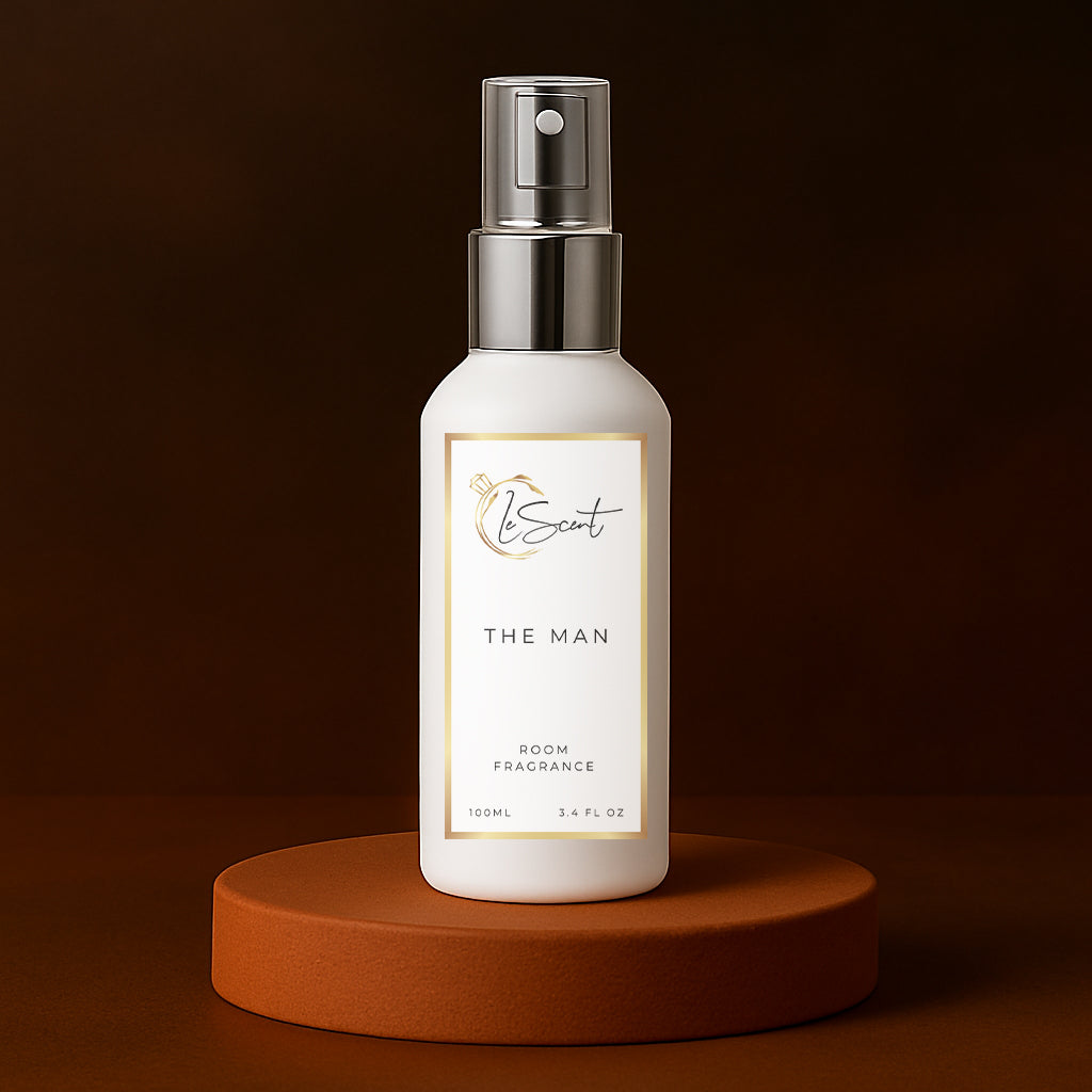 LeScent The Man room spray inspired by Jean Paul Gaultier Le Male Elixir — amber and lavender home fragrance with honey and tonka bean for a bold luxurious atmosphere.