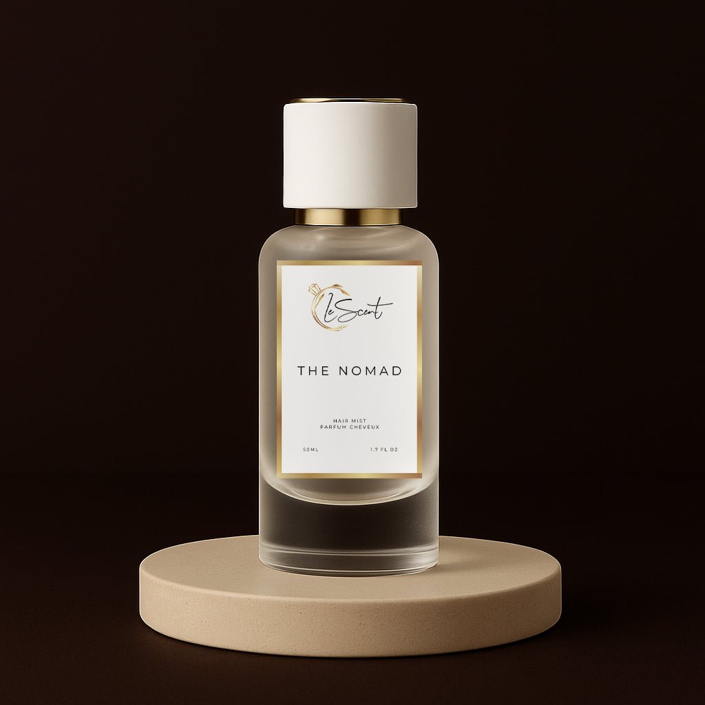LeScent The Nomad Hair Mist inspired by Louis Vuitton Ombre Nomade — hydrating hair fragrance with rose, oud and amber for a warm woody finish.