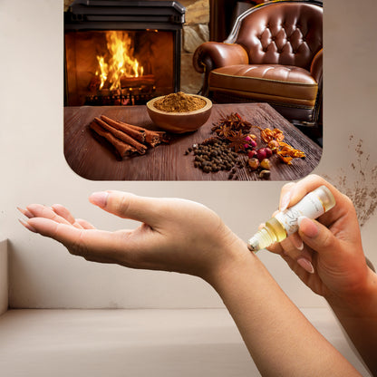 Applying LeScent Warm Nights perfume oil, a warm and spicy fragrance with cinnamon and smoky notes inspired by Maison Margiela By The Fireplace, to the wrist.